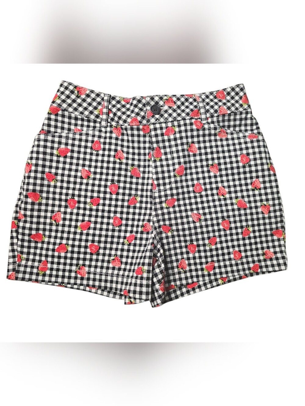 bagatelle Black & White Gingham Shorts with Red Strawberry Print